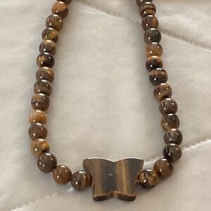 Genuine Tigers Eye beaded & hand carved butterfly necklace